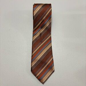 XMI Umbria Silk Tie - Brown Orange Silver Stripe Classic Business Style
